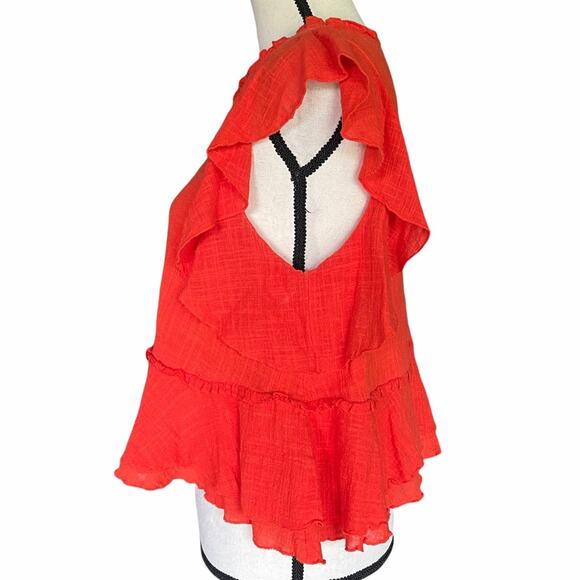 Anthropologie Maeve Cascade Tiered Shell Ruffle Valentine Red Women Size Small - Picture 6 of 8